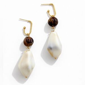 Lightweight Resin Drop Earrings – Gold Tone Hook, Brown Bead & Ivory